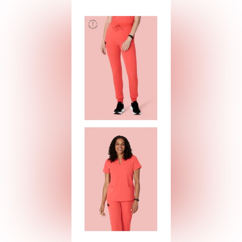 5 Pocket Notch Neck Top + High Waisted Joggers Sunkissed Coral - S